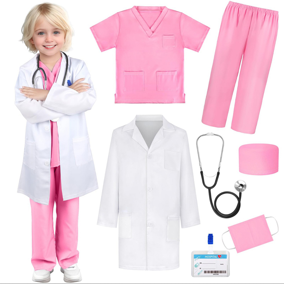 Lab Coat Medical - 7 Pcs/Pack Kid White Medical Uniform